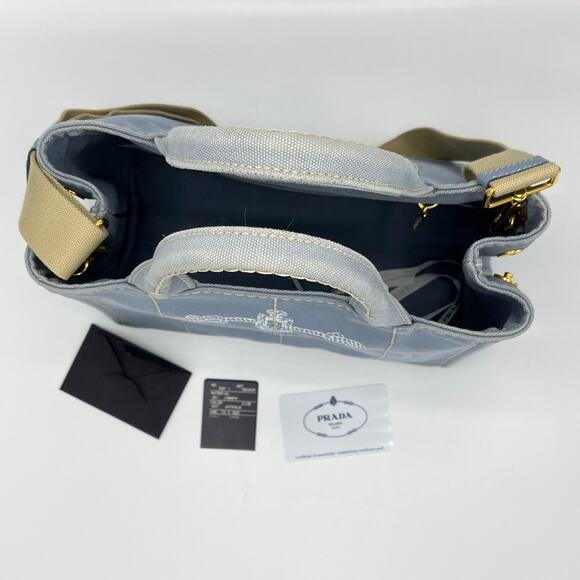 Prada Small Baby Blue Canapa Canvas with Dust Bag Tote Bag - Picture 10 of 12